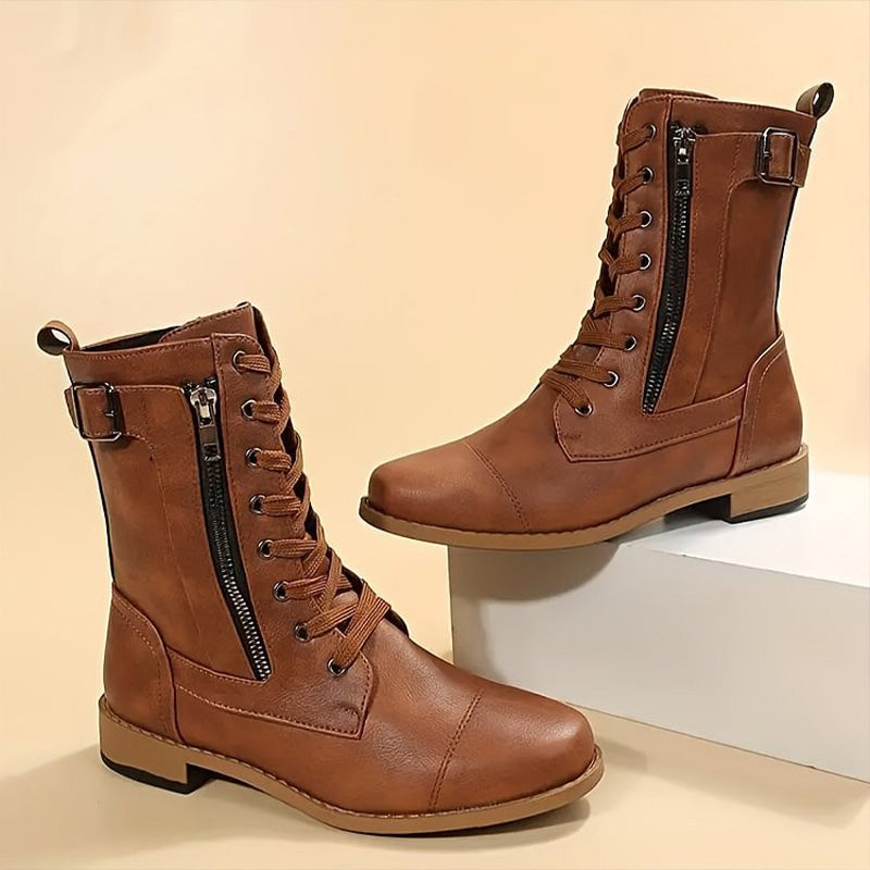Women's Leather Ankle Boots Lace-Up - VibreMode