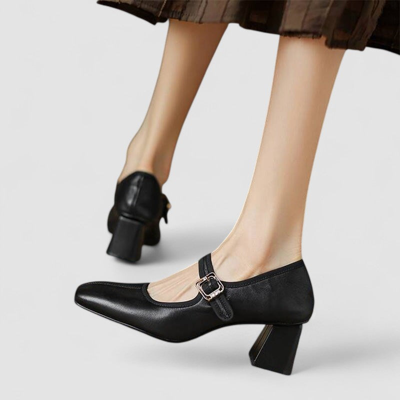 Women's Square Toe Block Heels Mary Jane Style