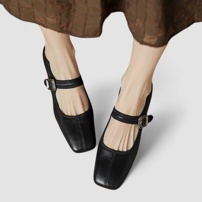 Women's Square Toe Block Heels Mary Jane Style - VibreMode