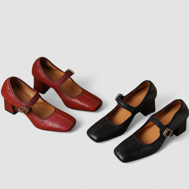 Women's Square Toe Block Heels Mary Jane Style