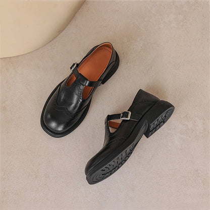 Women's Classic Leather Block Heel Mary Jane Shoes