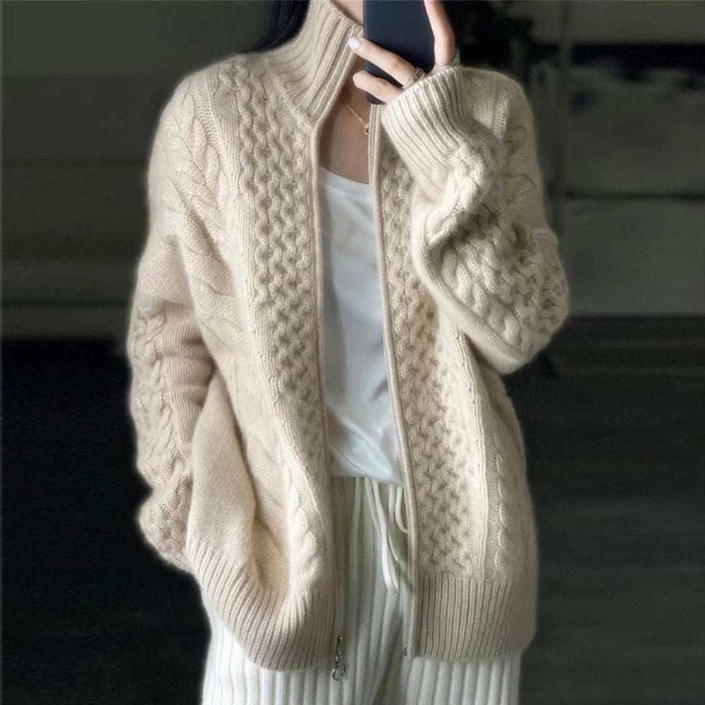 Image of Maureen | Women's Zip-Up Cable Knit Cardigan