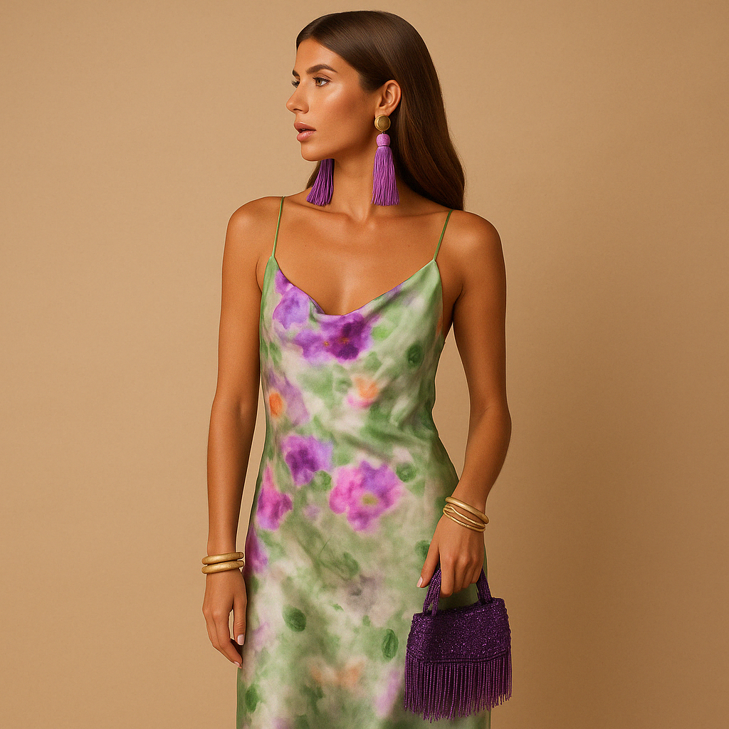 Women's V-Neck Maxi Dress Artistic Print - VibreMode