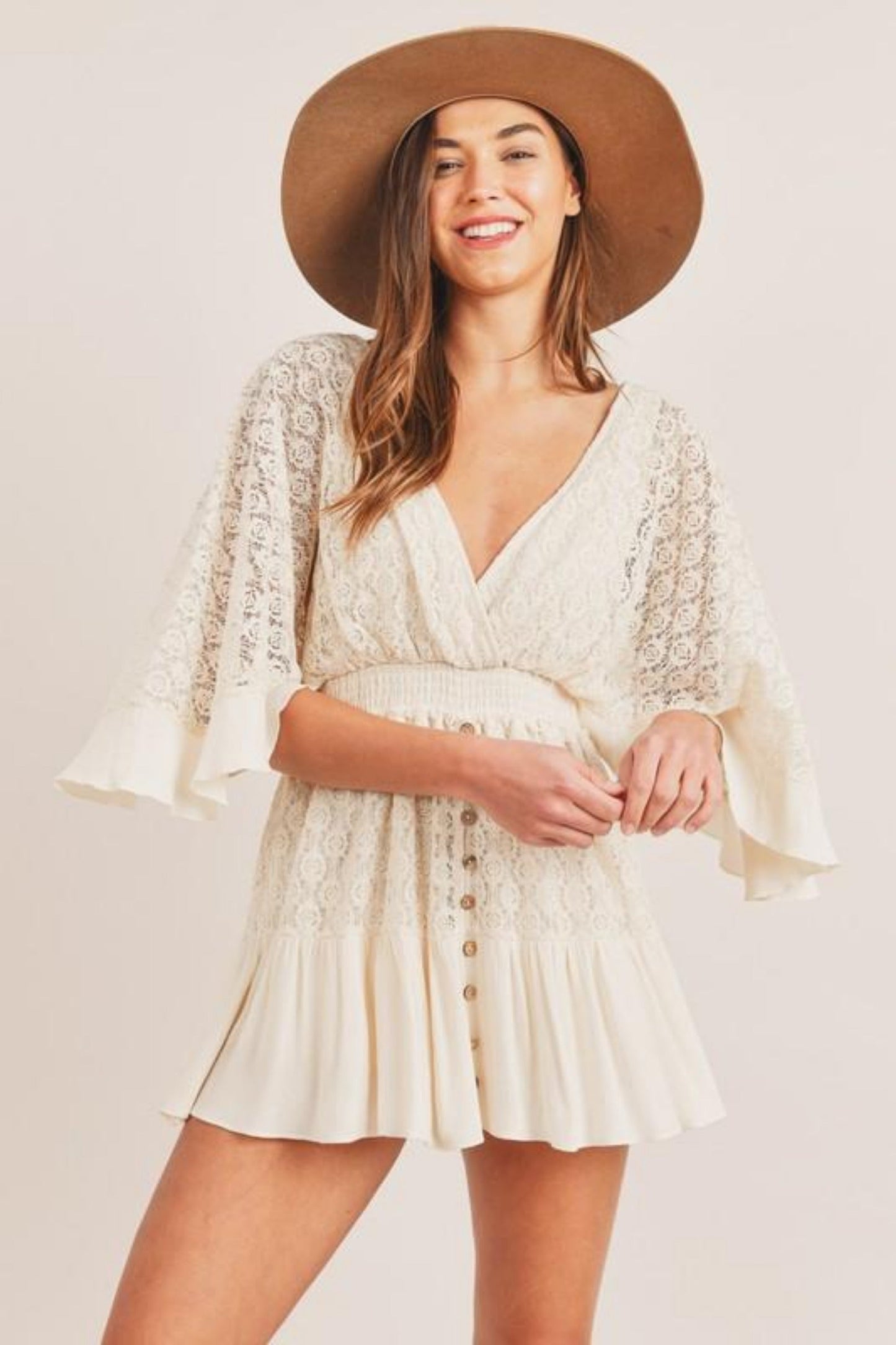 Image of Mckenzie | Women's V-Neck Lace Mini Dress