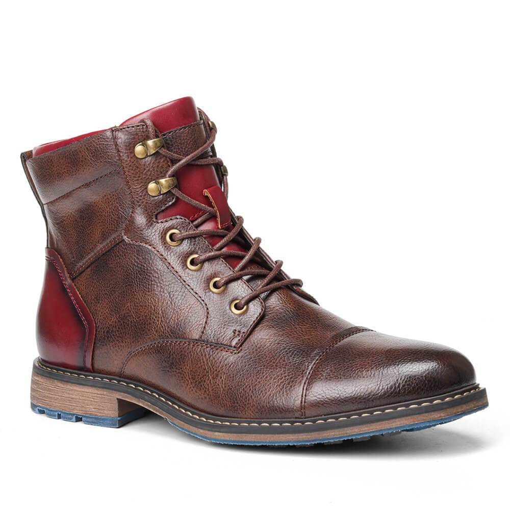 Men's Ankle Boots Lace-Up Cap Toe Brown Leather