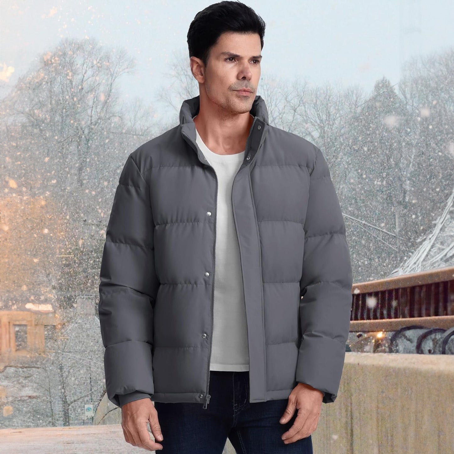Men's Down Puffer Jacket Water-Resistant Insulated Black