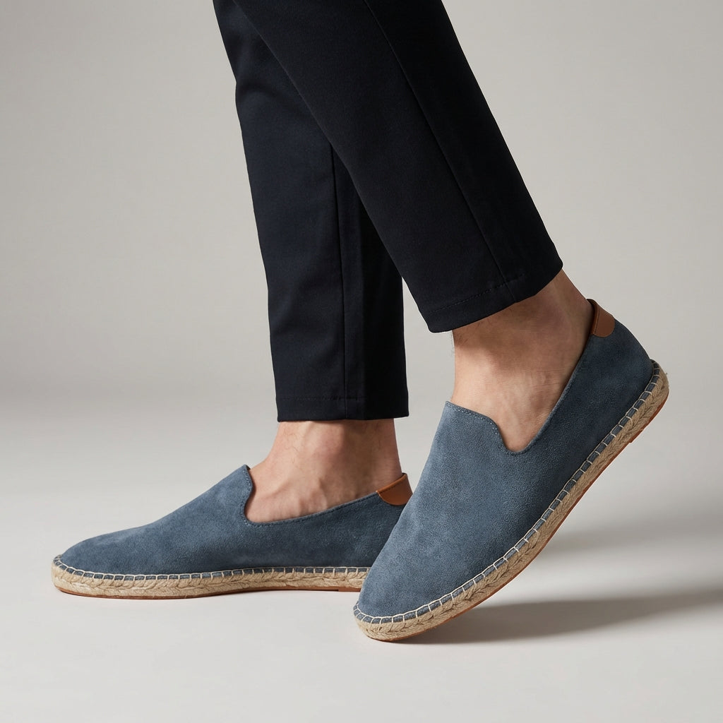 Men's Suede Espadrille Shoes Jute Sole Brown - VibreMode