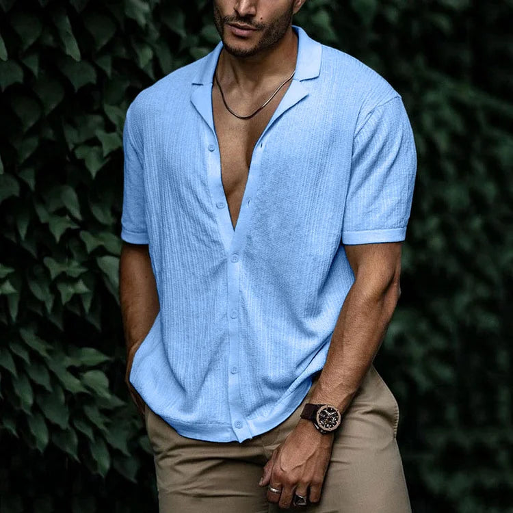 Men's Short Sleeve Woven Button Up Shirt - VibreMode