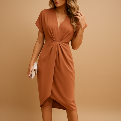 Women’s midi wrap dress with flattering fit and elegant design, perfect for work, social events, and casual or formal occasions.