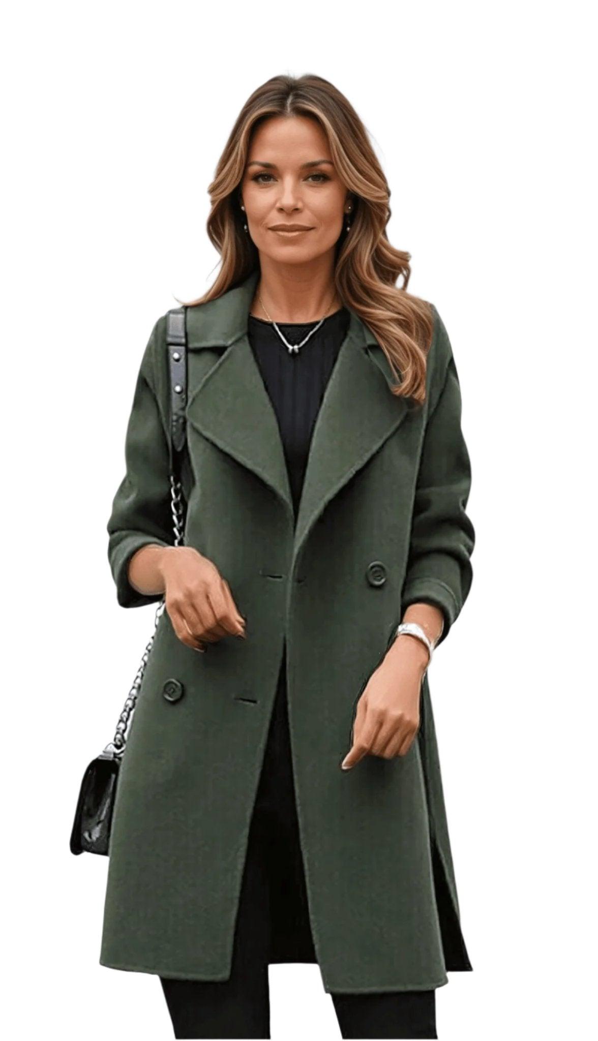 Women's Double-Breasted Trench Coat Notched Lapel - VibreMode