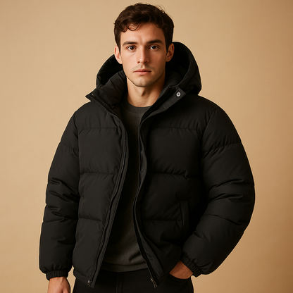 Men's Puffer Jacket With Hood - VibreMode