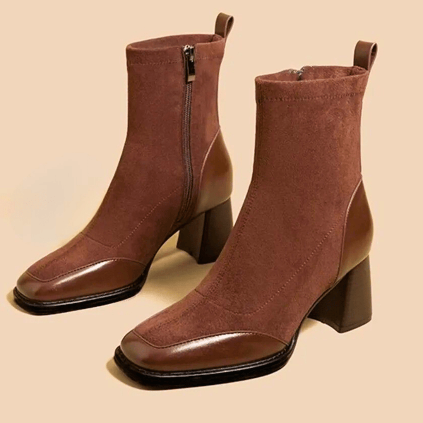 Women's Ankle Boots Square Toe Side Zipper - VibreMode