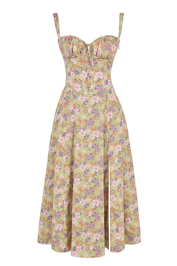 Women's Corset Midi Dress Elegant Floral