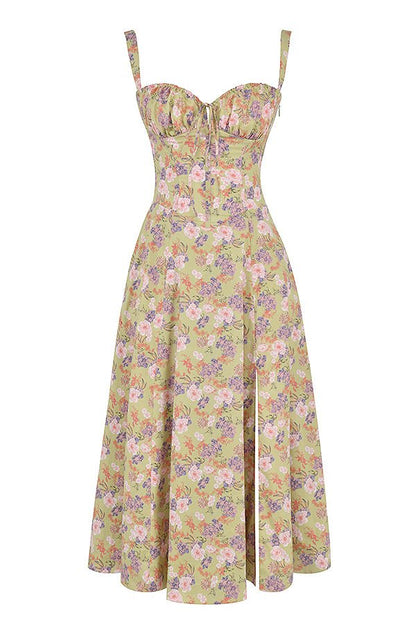 Women's Corset Midi Dress Elegant Floral