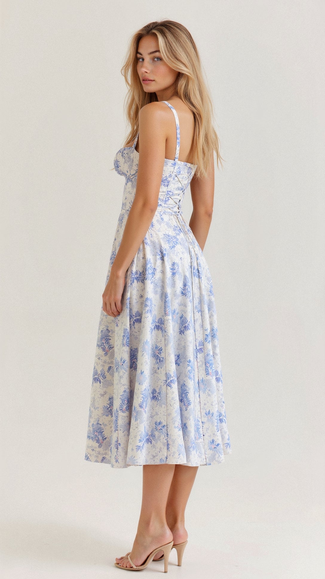 Women's Corset Midi Dress Elegant Floral