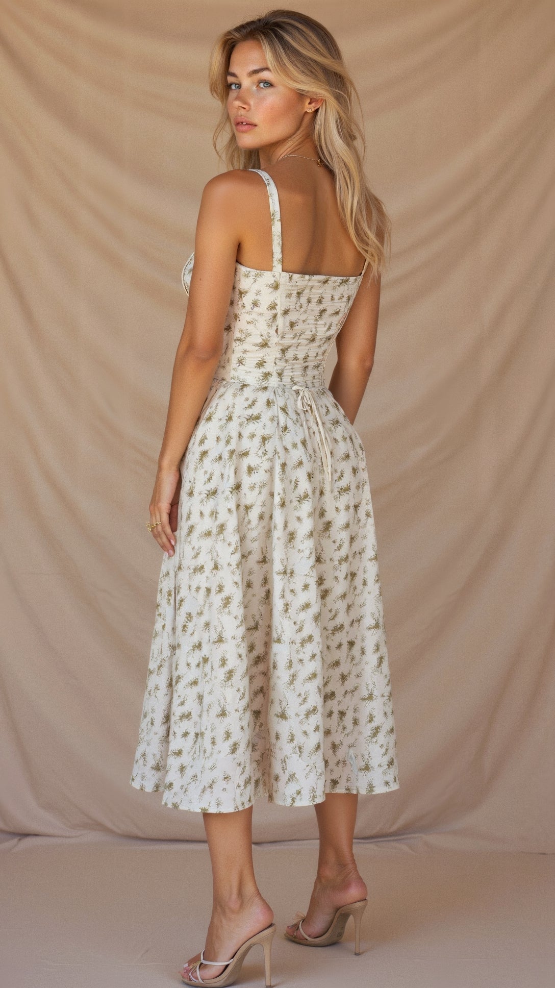 Women's Corset Midi Dress Elegant Floral