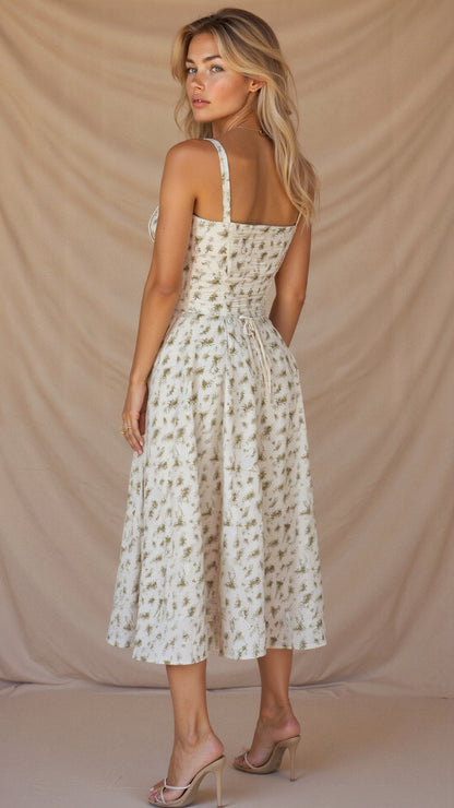 Women's Corset Midi Dress Elegant Floral