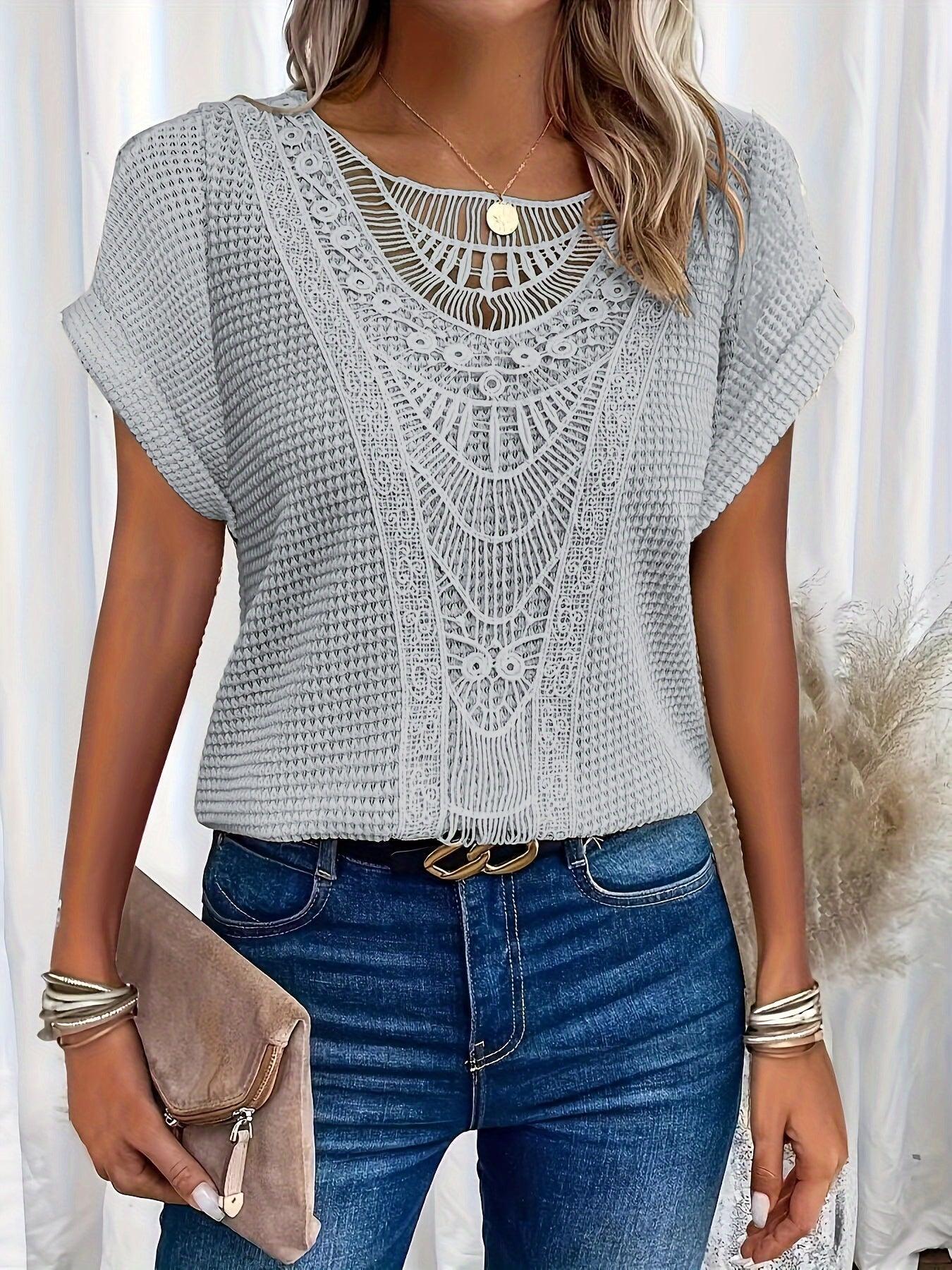 Image of Nadia | Women's Lace Short Sleeve Casual Top