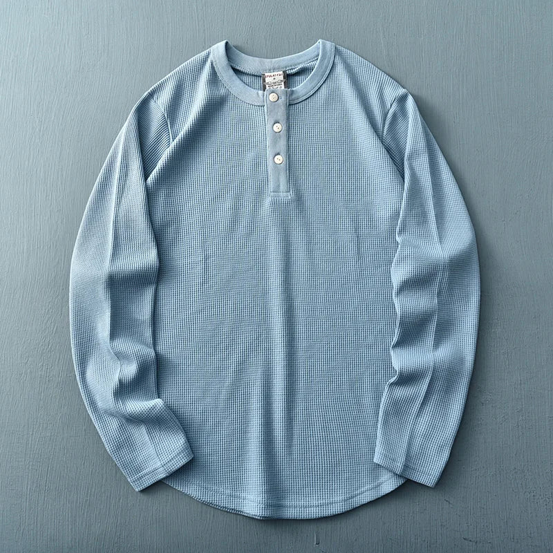 Nathan Men's Long Sleeve Henley Shirt - VibreMode