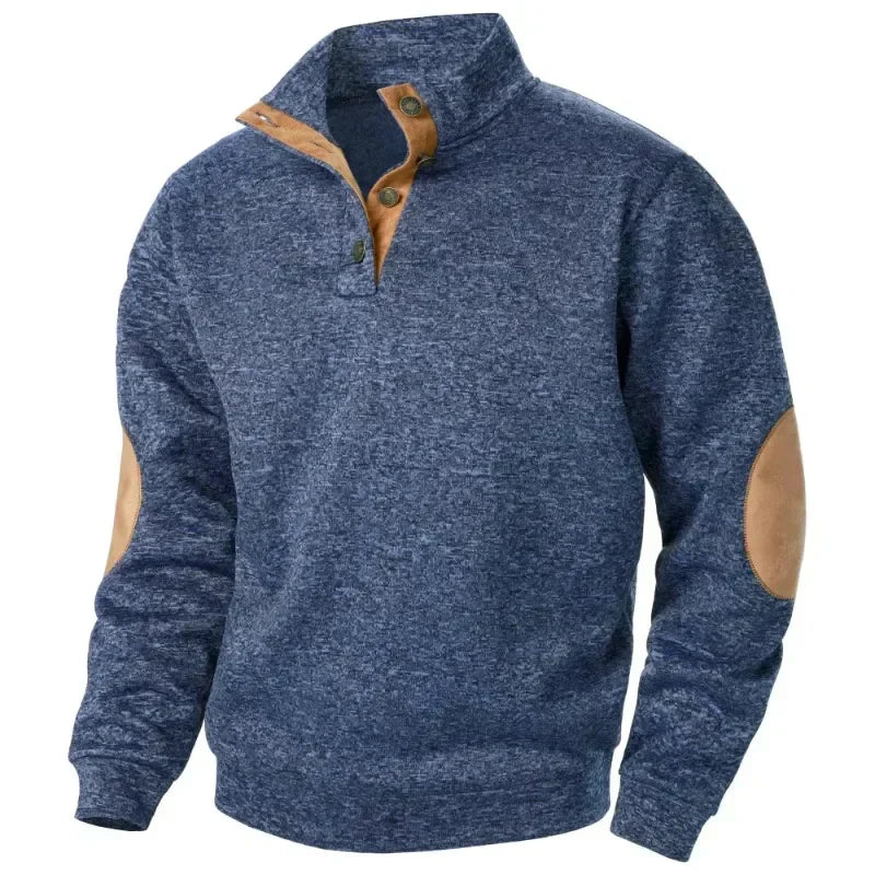 Men's Knit Sweater Stand Collar Elbow Patches Casual