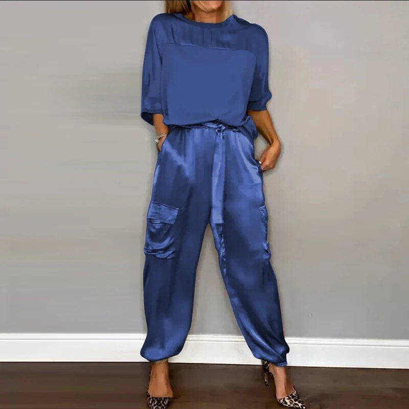 Women's Relaxed Fit Pants Set With Pockets