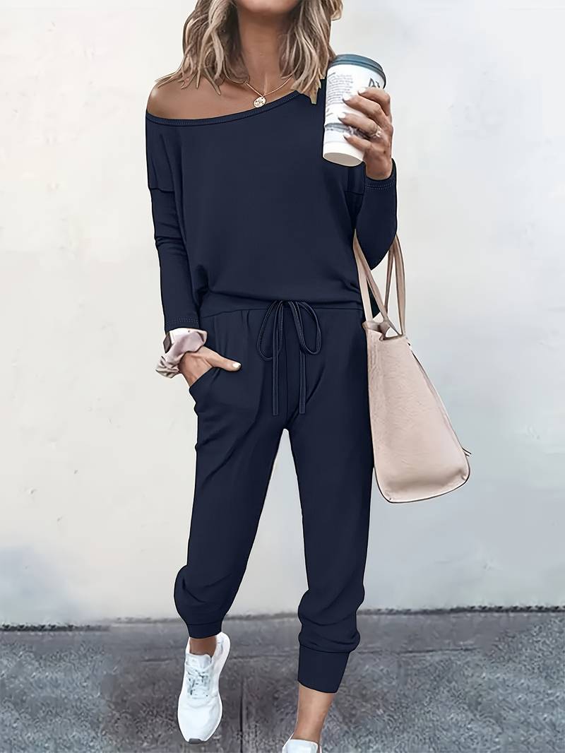 Women's Two Piece Pants Set Wide Neck