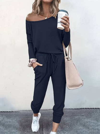 Women's Two Piece Pants Set Wide Neck