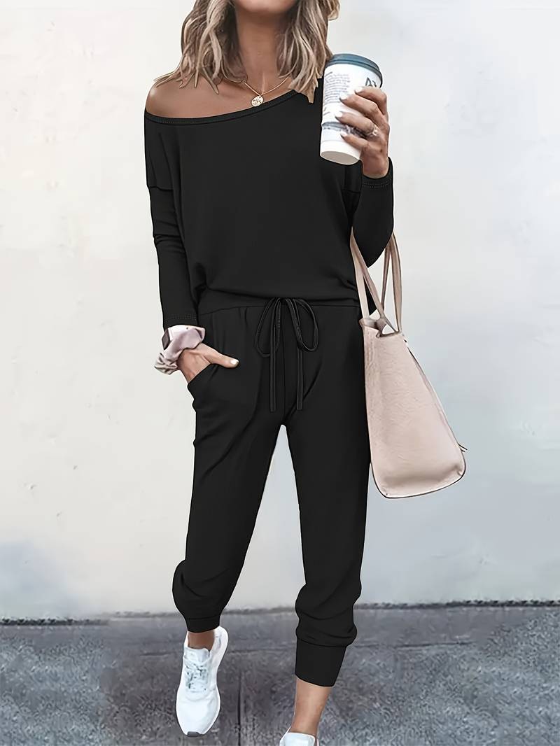 Women's Two Piece Pants Set Wide Neck