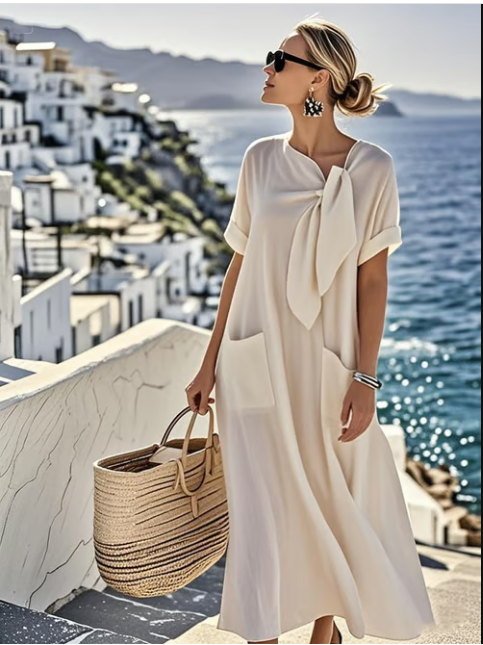 Women's A-Line Dress Oversized Tie Neck