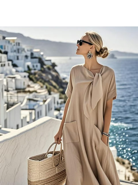 Women's A-Line Dress Oversized Tie Neck