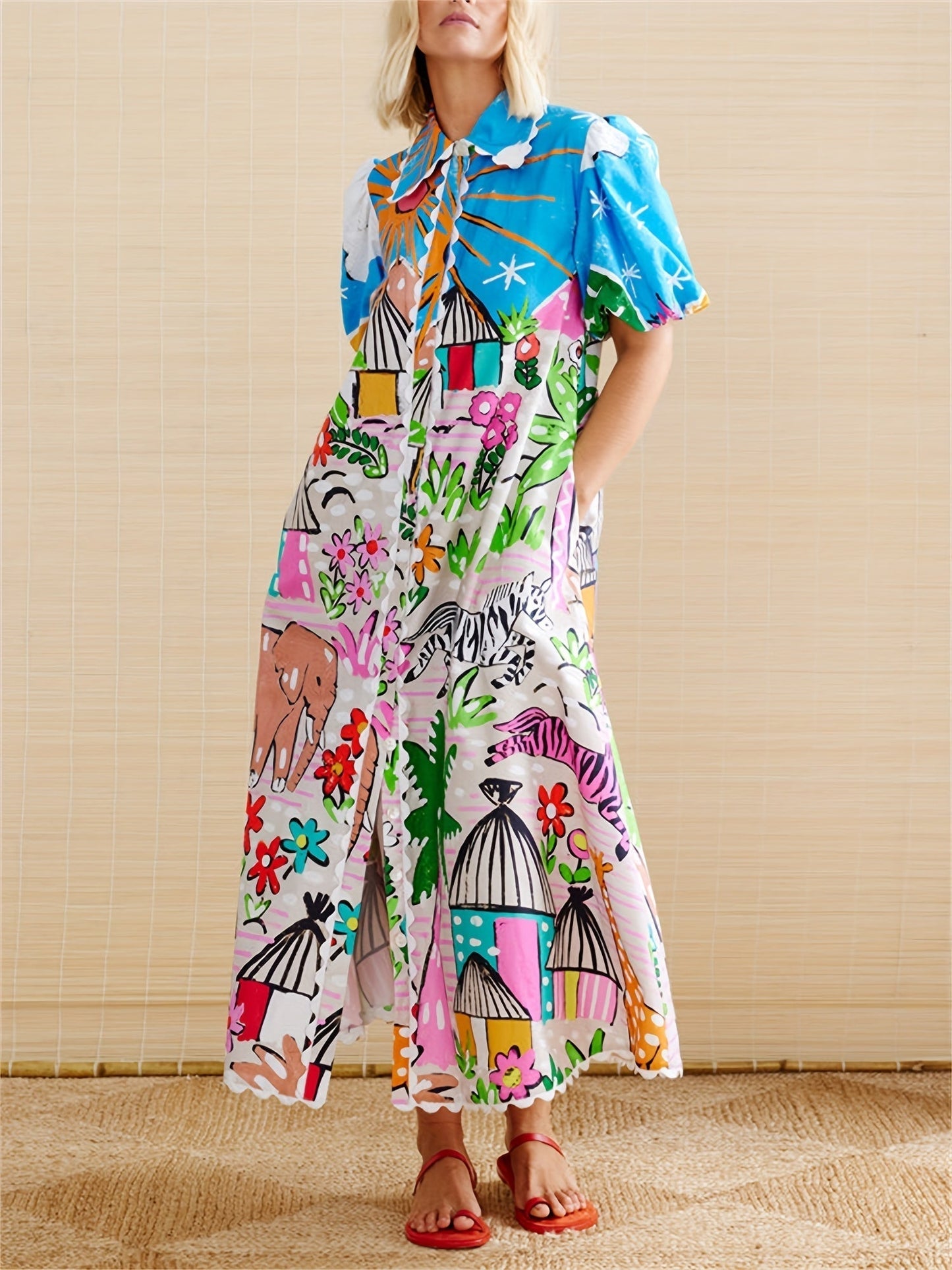Image of Olive | Women's Short Sleeve A-Line Midi Dress
