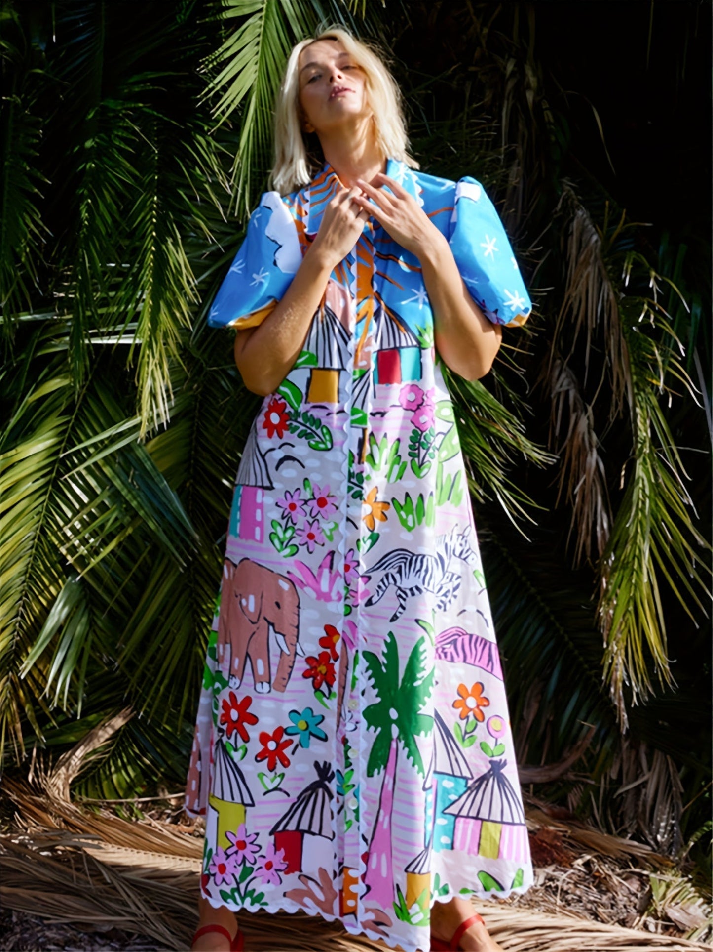 Image of Olive | Women's Short Sleeve A-Line Midi Dress