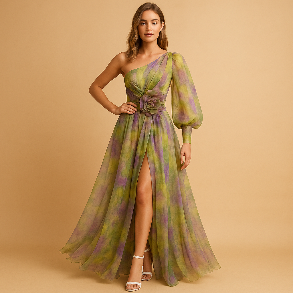 Women's One Shoulder Maxi Dress Split Beach Style - VibreMode