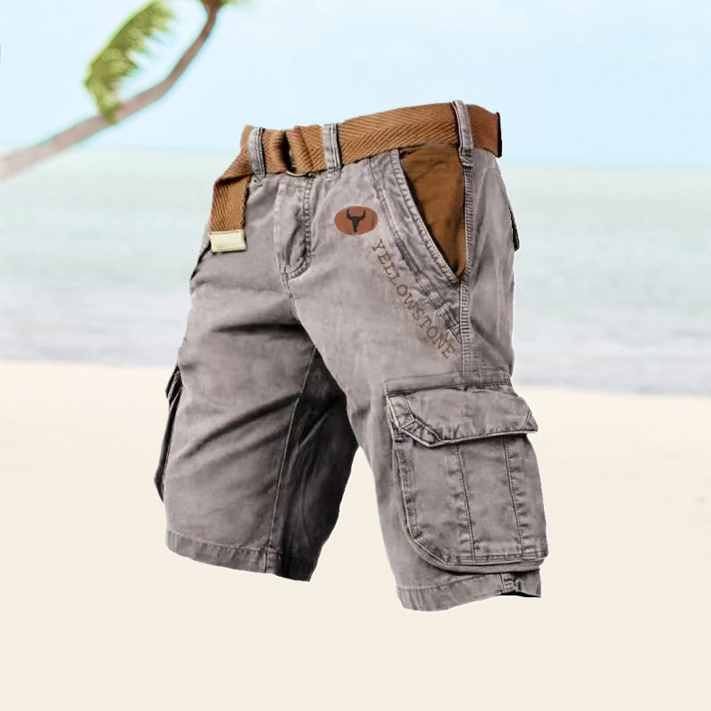 Men's Cargo Shorts Belted Cotton Tan - VibreMode