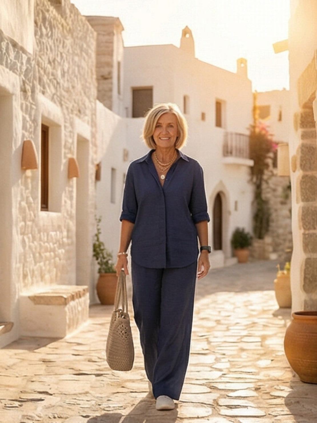 Relaxed Fit Women's Button-Down Shirt Pants Set