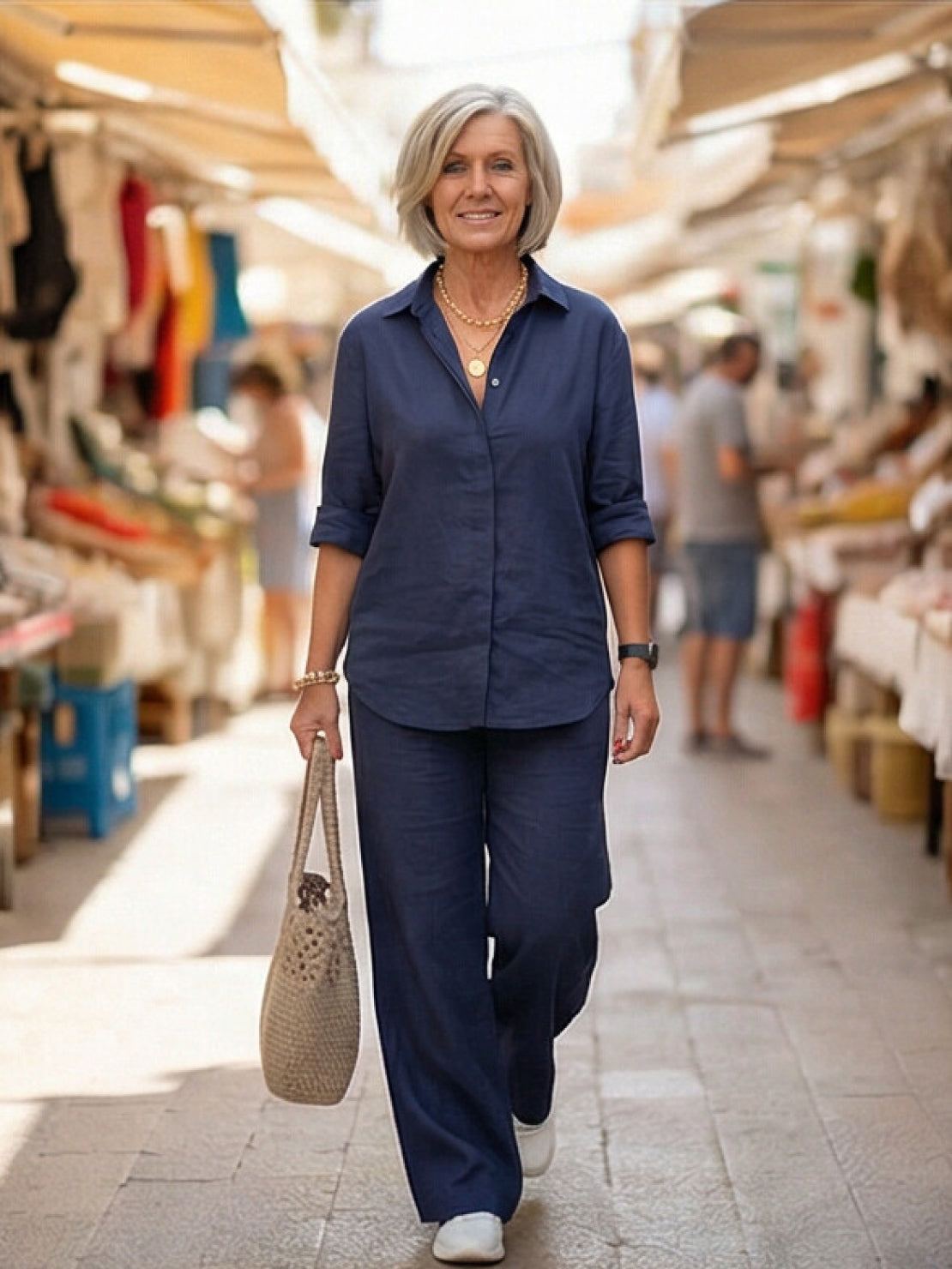 Relaxed Fit Women's Button-Down Shirt Pants Set