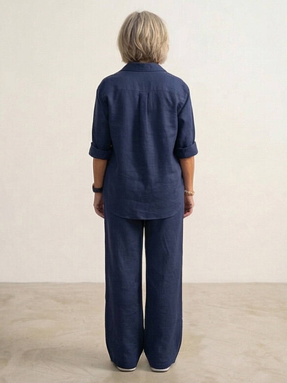 Relaxed Fit Women's Button-Down Shirt Pants Set