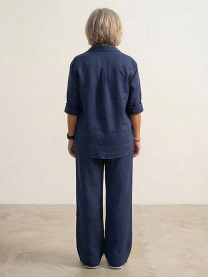 Relaxed Fit Women's Button-Down Shirt Pants Set