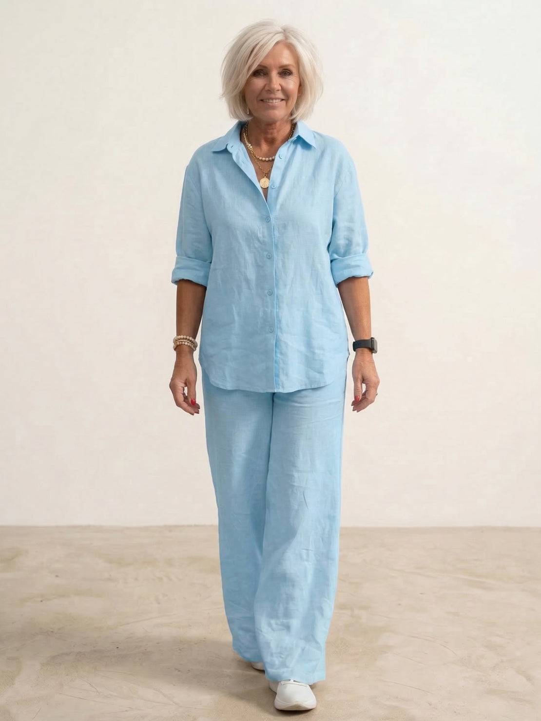 Vivian Women's Button-Down Shirt And Pants Set