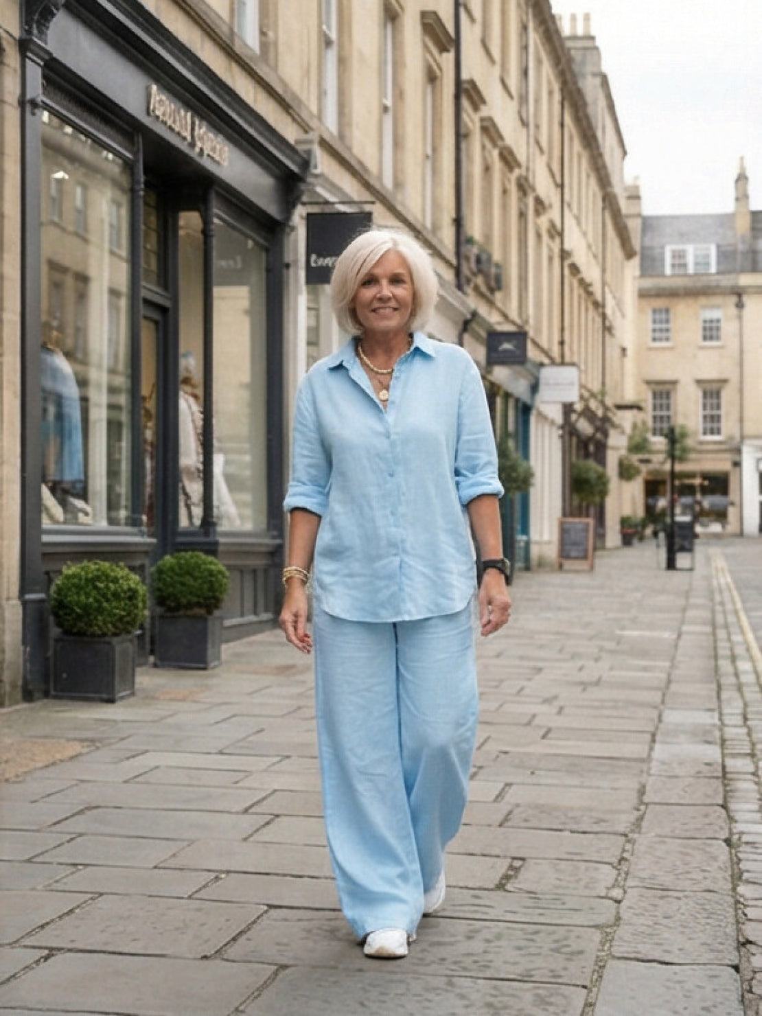 Relaxed Fit Women's Button-Down Shirt Pants Set