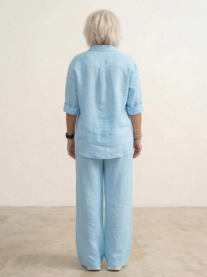 Relaxed Fit Women's Button-Down Shirt Pants Set