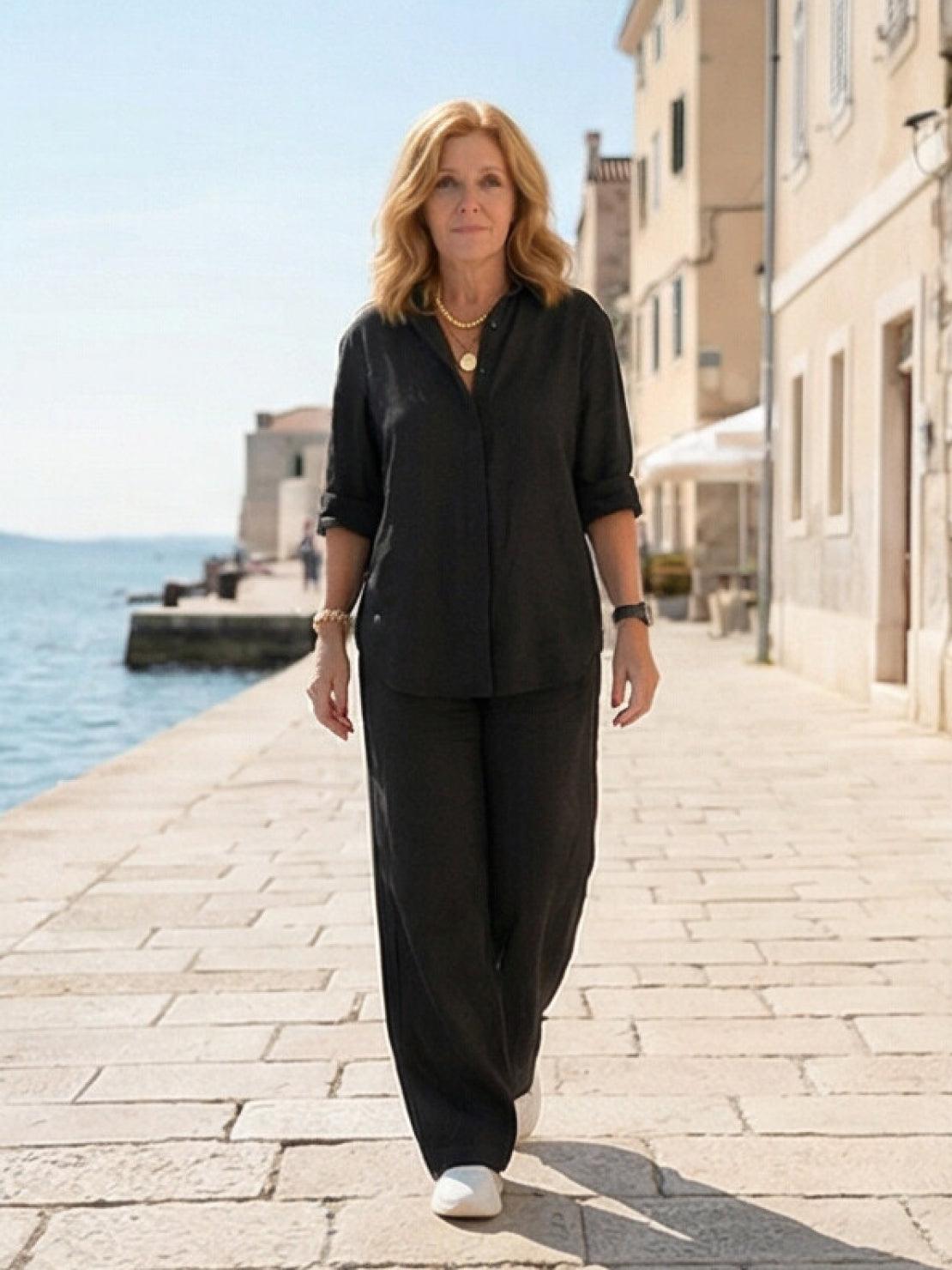 Vivian Women's Button-Down Shirt And Pants Set