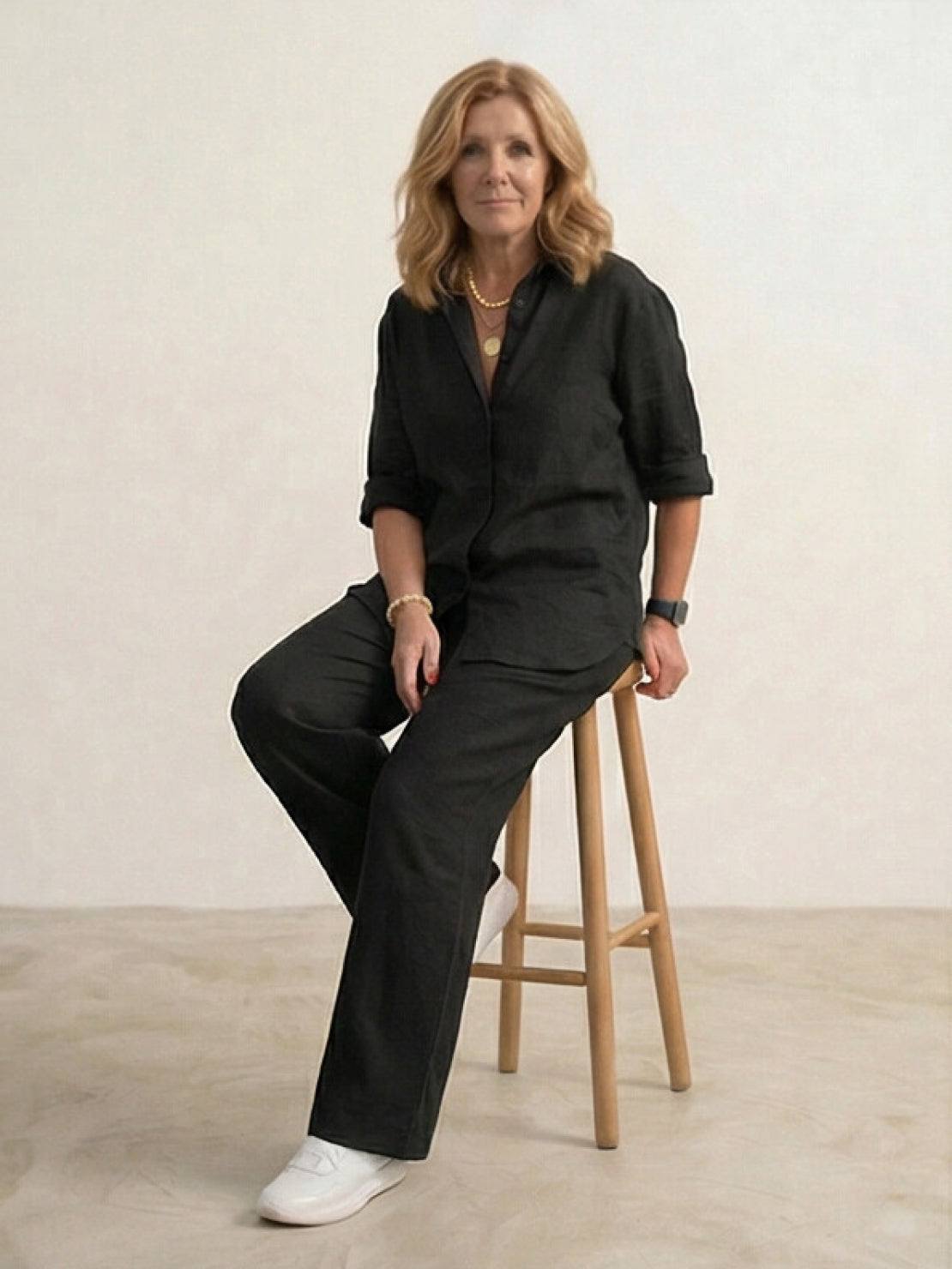 Relaxed Fit Women's Button-Down Shirt Pants Set