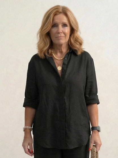 Relaxed Fit Women's Button-Down Shirt Pants Set