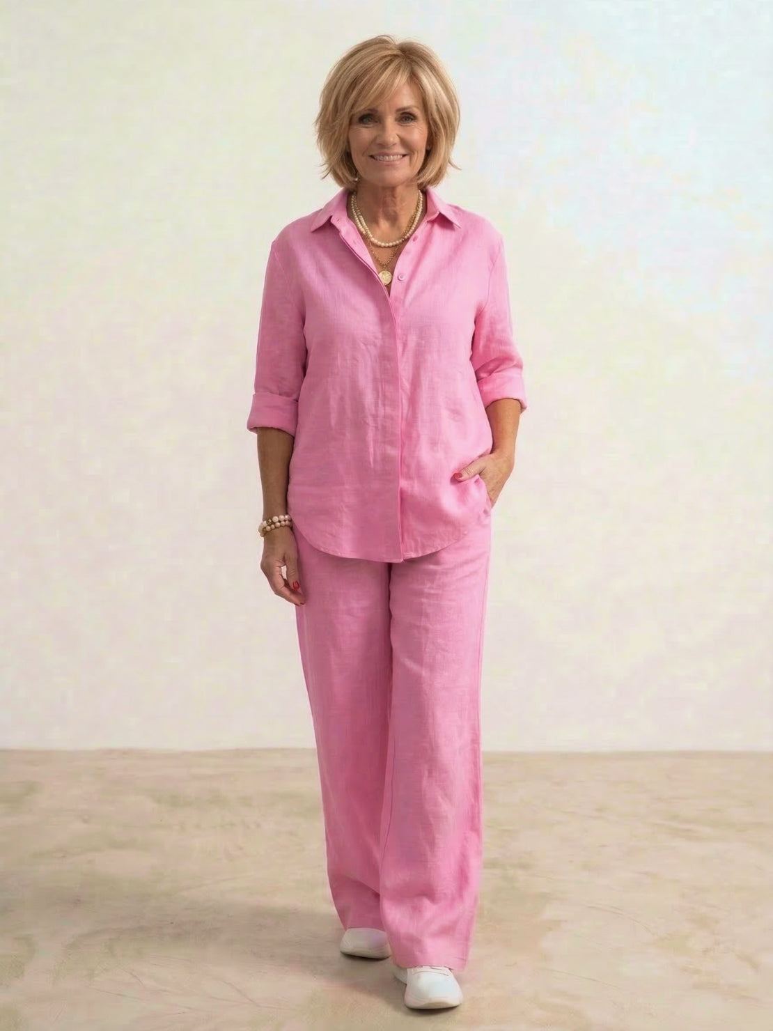 Relaxed Fit Women's Button-Down Shirt Pants Set