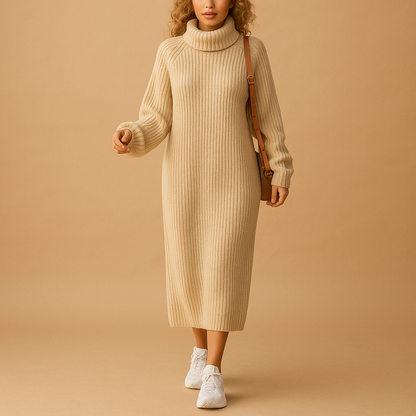 Oversized knitted sweater dress for women with soft fabric and relaxed fit, perfect for cozy autumn and winter outfits.