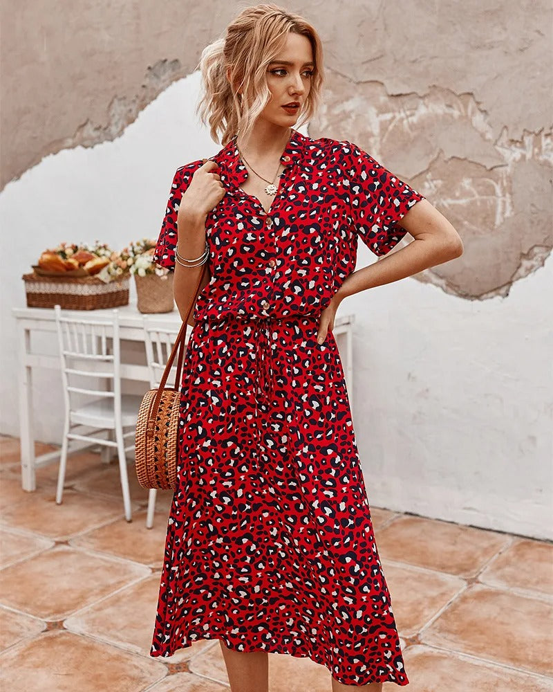 Women's Printed Midi Dress Short Sleeves