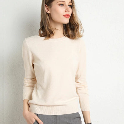Women's Cashmere Sweater Classic Neckline Autumn Beige