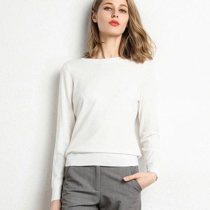 Women's Cashmere Sweater Classic Neckline Autumn Beige