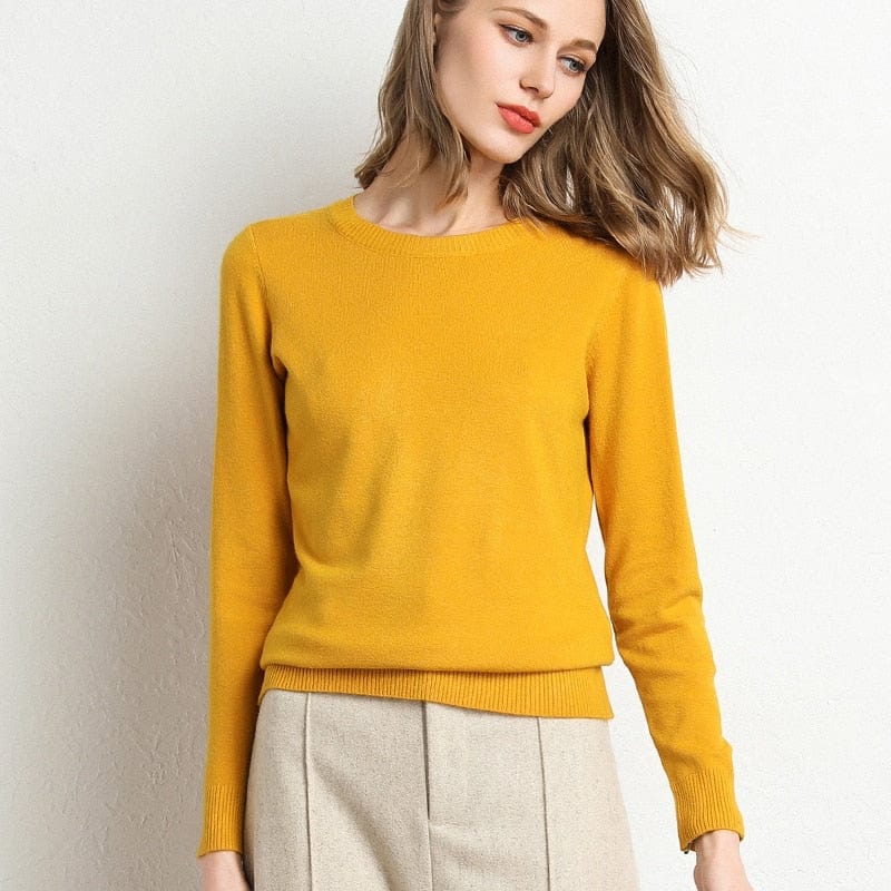 Women's Cashmere Sweater Classic Crew Neckline